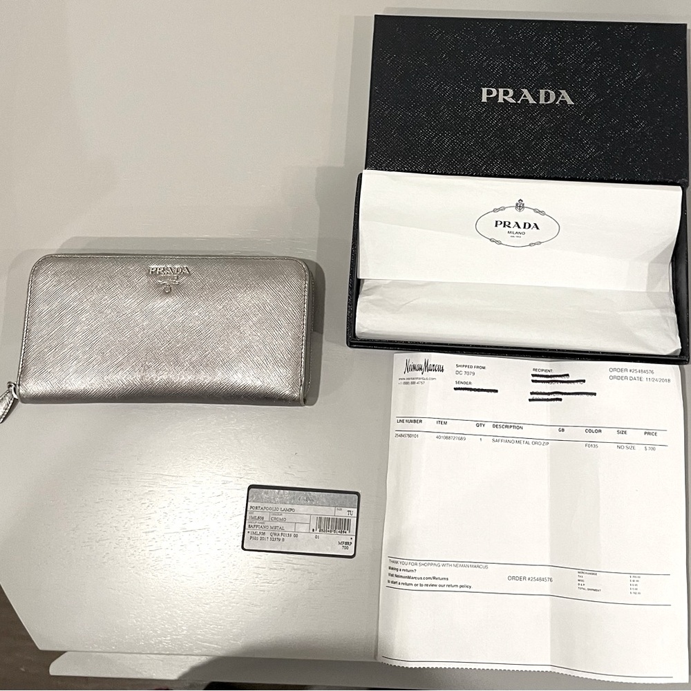 Prada Saffiano Silver Wallet